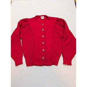 VTG 80s Jade Wool Cardigan Sweater M Red Button Up